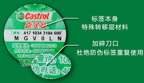 嘉实多润滑油防伪商标